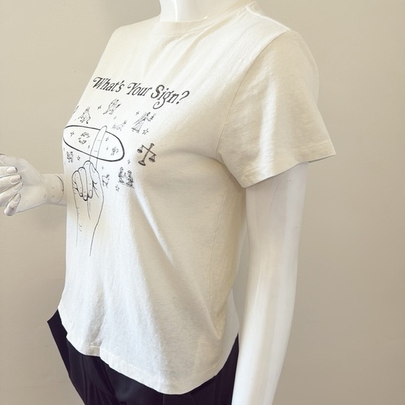 NWOT Re/Done What’s Your Sign? Cream Zodiac Astrology Club Cotton Graphic Tee - Picture 6 of 7